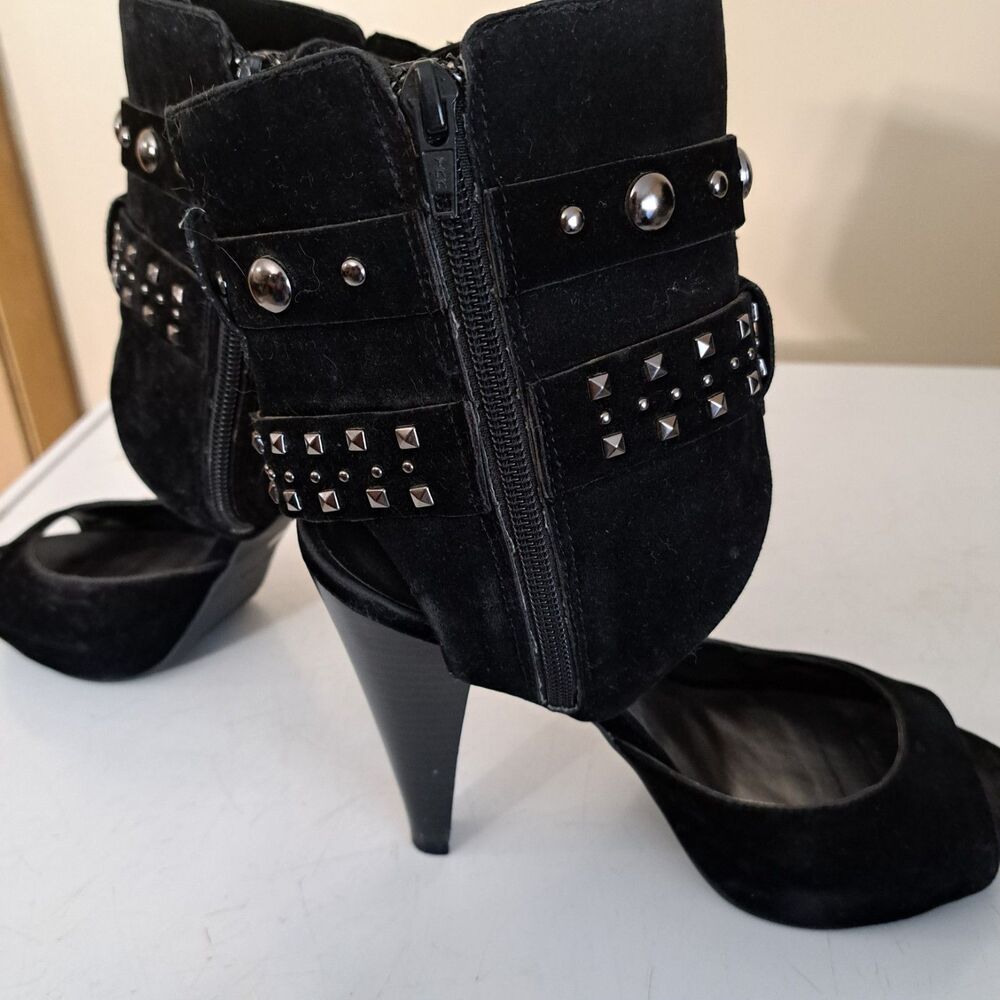 ANA Faux Suede Black Peep Toe Studs Ankle Zipper Stiletto heals 7.5M - Picture 5 of 13